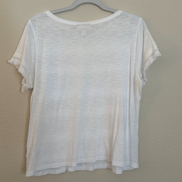 Style & Co White Short Sleeve Top with Fringe Detail - Picture 3 of 4